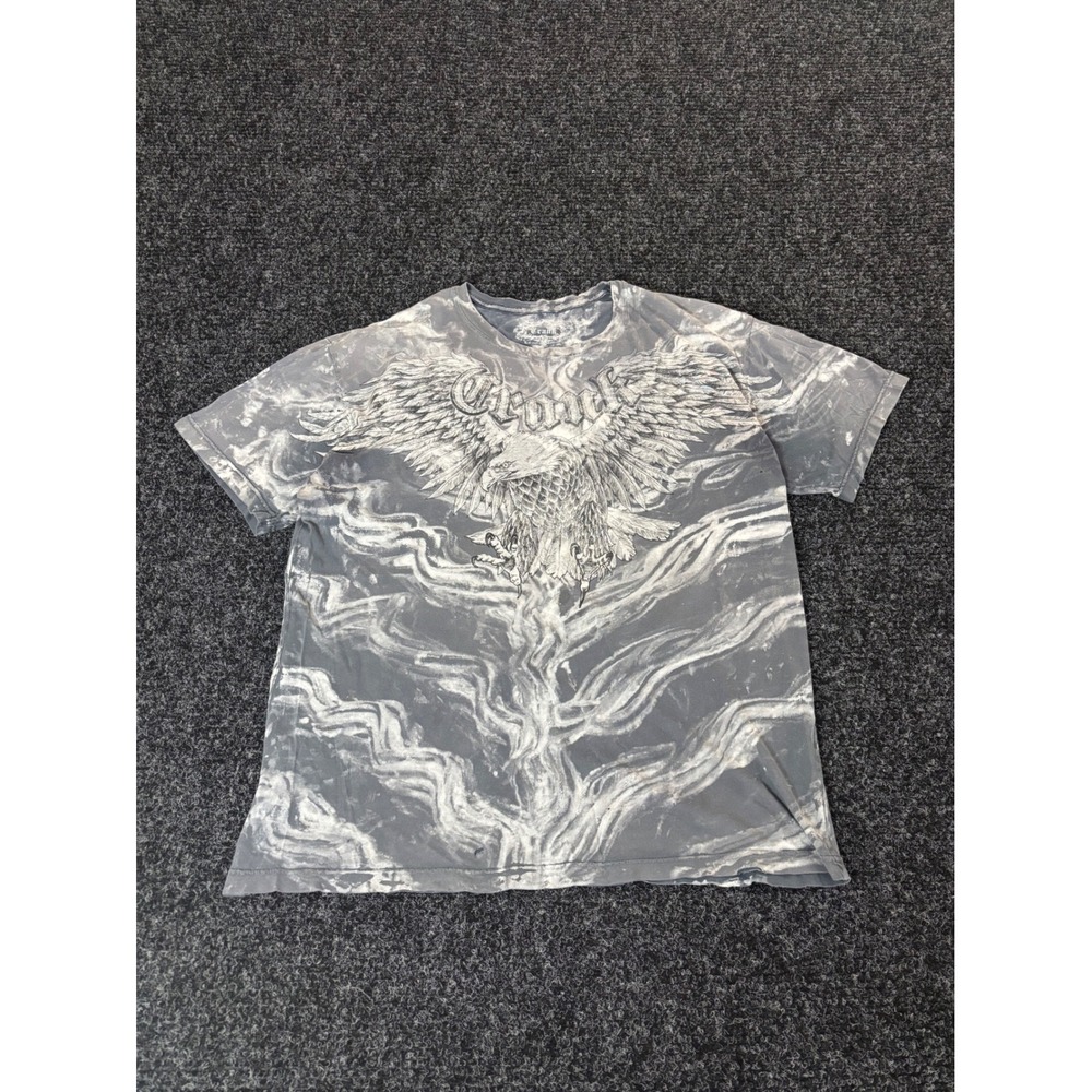 Crank Couture Mens XL Eagle Graphic T-Shirt Grey Acid Wash Y2K MMA Biker USA